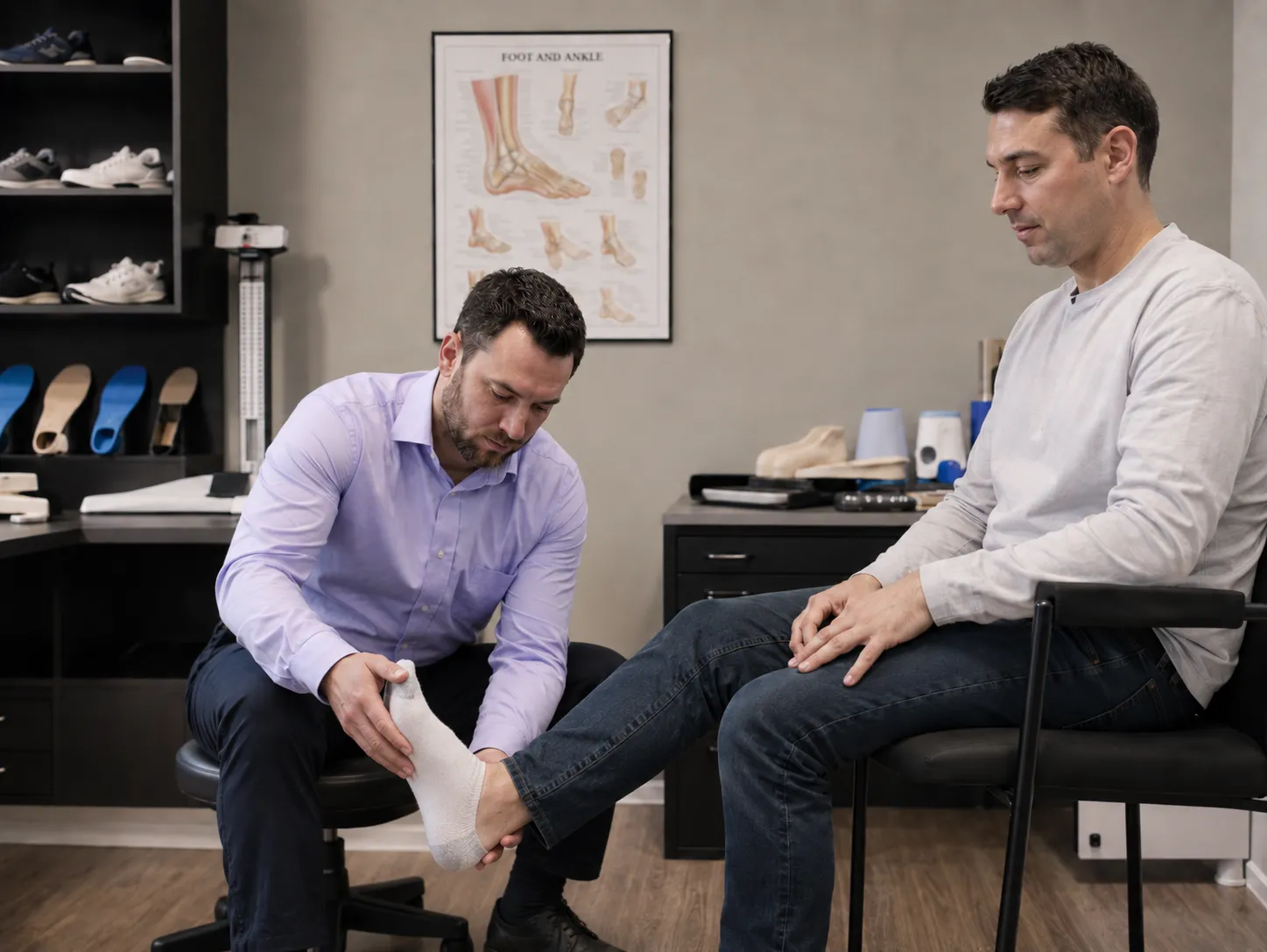 Certified Pedorthist fitting a custom orthotic for a patient