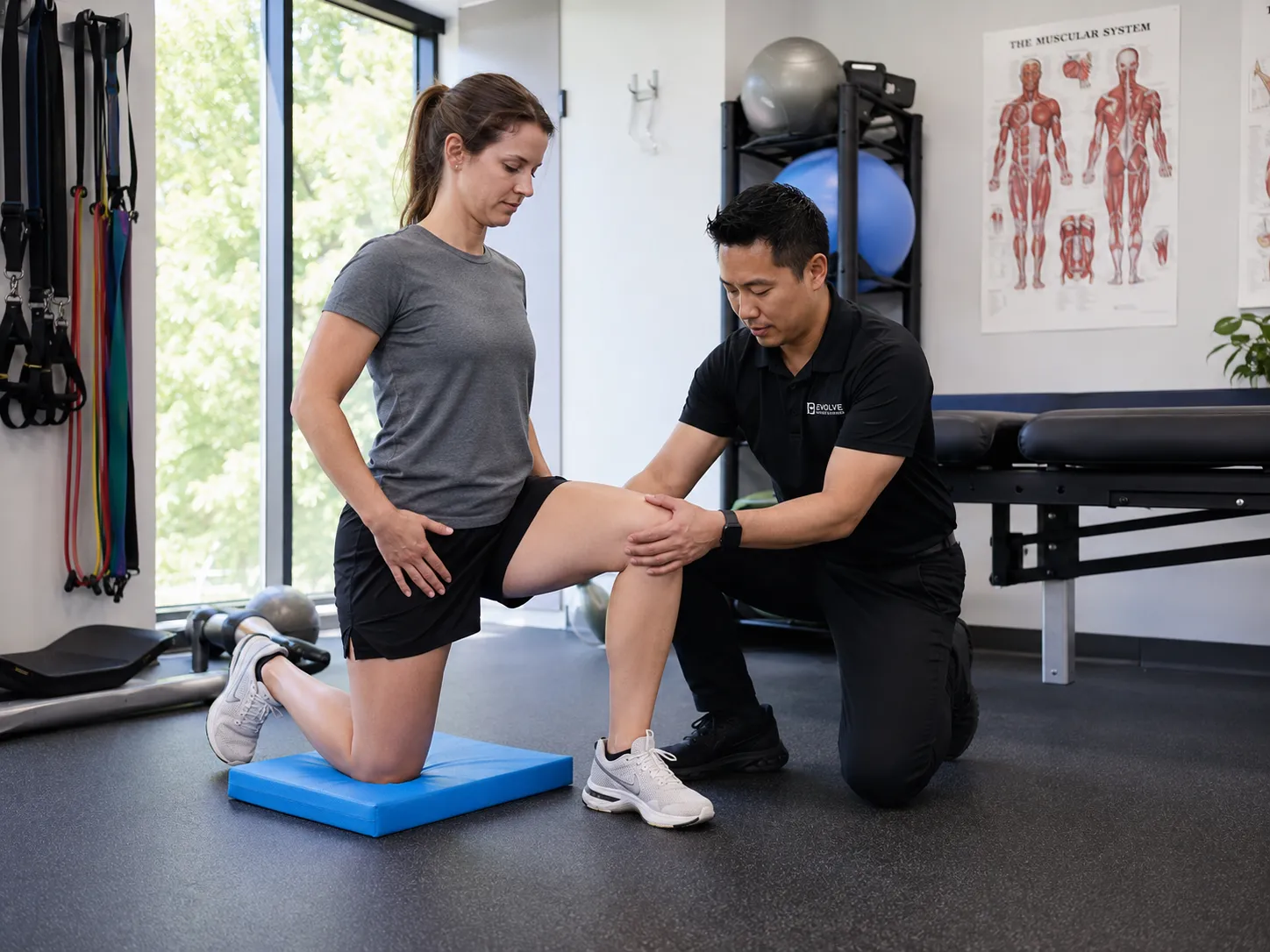 Physical therapist guiding a patient through movement and gait recovery